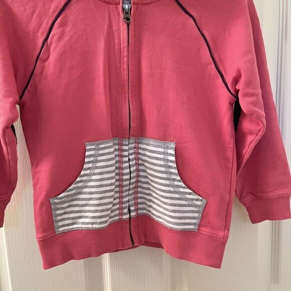Hanna Andersson Pink Zip Hoodie Elbow Patches Piping Cotton Girls Size 110 US 5 - Picture 5 of 12